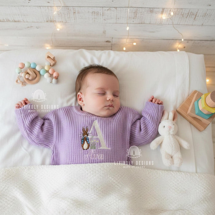 Personalized Name Rabbit Letter Sweater