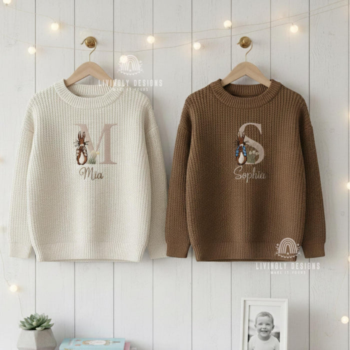 Personalized Name Rabbit Letter Sweater