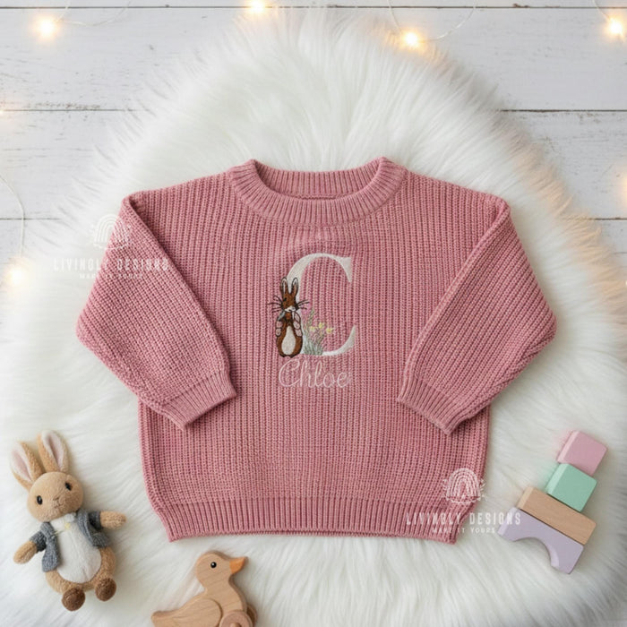 Personalized Name Rabbit Letter Sweater