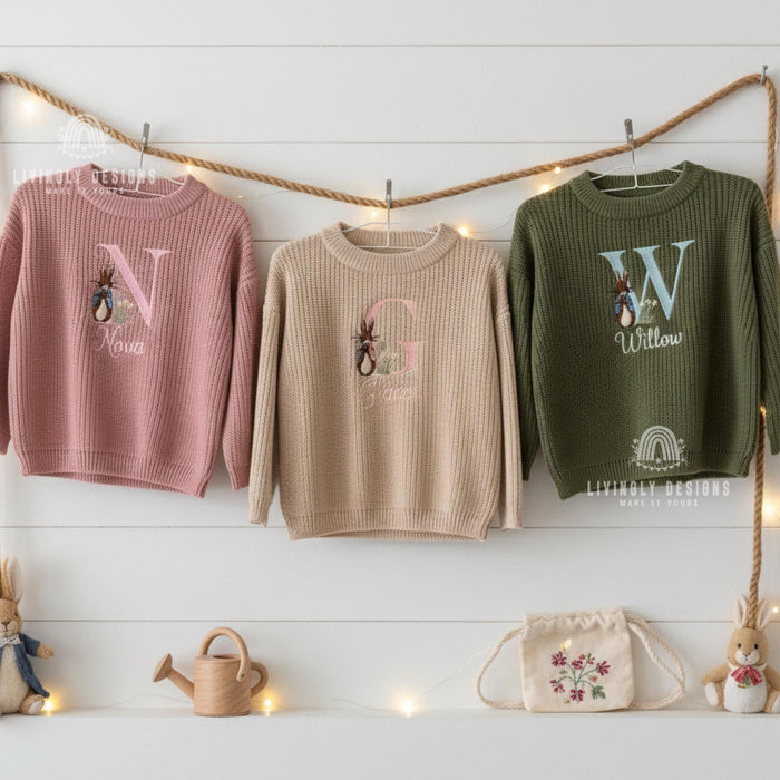 Personalized Name Rabbit Letter Sweater