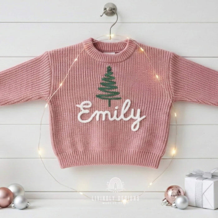 Custom Name Christmas Tree Squiggle Sweater