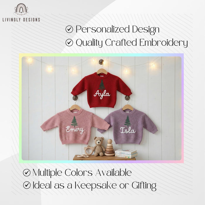 Custom Name Christmas Tree Squiggle Sweater