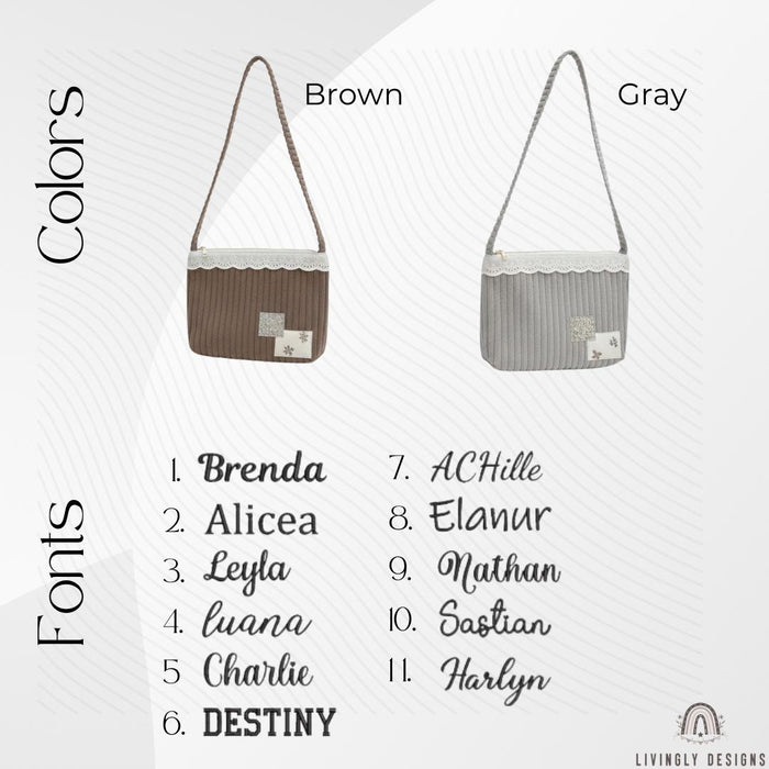 Custom Name Embroidered Corduroy Shoulder Bag