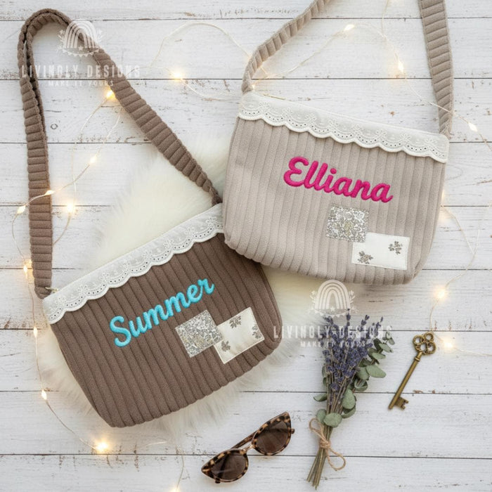 Custom Name Embroidered Corduroy Shoulder Bag