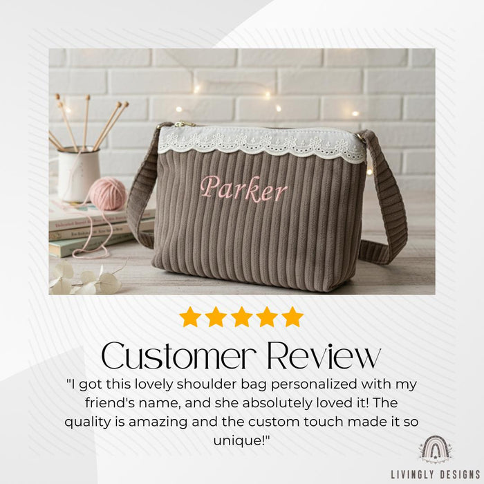 Custom Name Embroidered Corduroy Shoulder Bag
