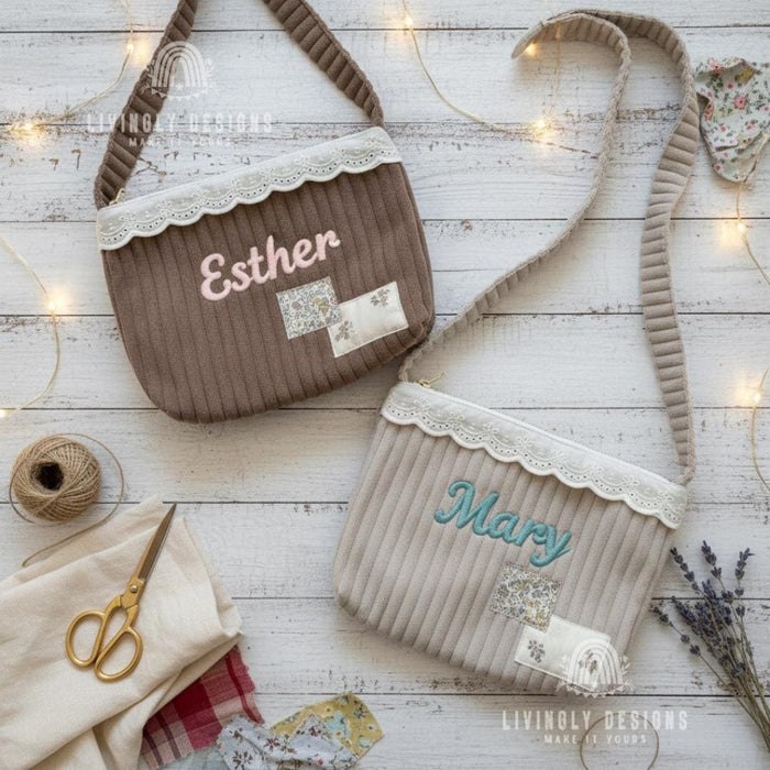 Custom Name Embroidered Corduroy Shoulder Bag