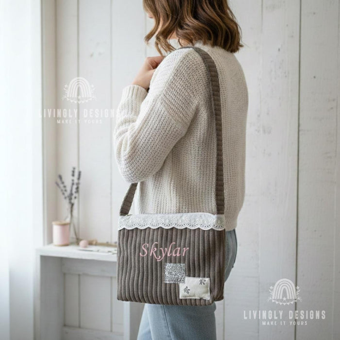 Custom Name Embroidered Corduroy Shoulder Bag