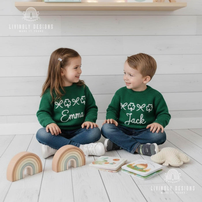 Personalized St Patrick's Day Clovers & Bows Sweater