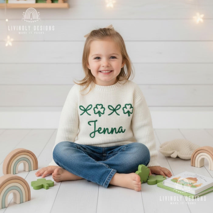 Personalized St Patrick's Day Clovers & Bows Sweater