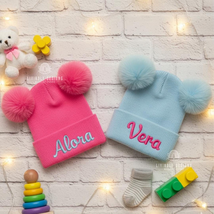 Custom Embroidered Double Pom-Pom Beanie