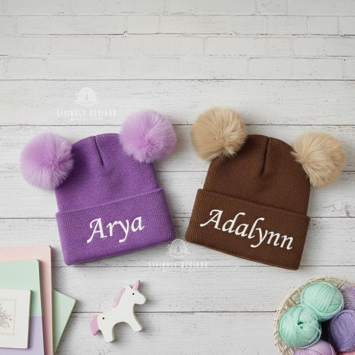 Custom Embroidered Double Pom-Pom Beanie