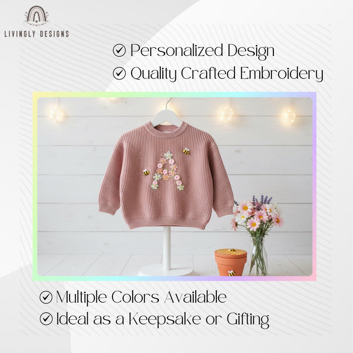 Personalized Floral Monogram Bee Accent Sweater