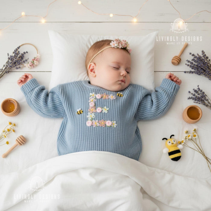 Personalized Floral Monogram Bee Accent Sweater