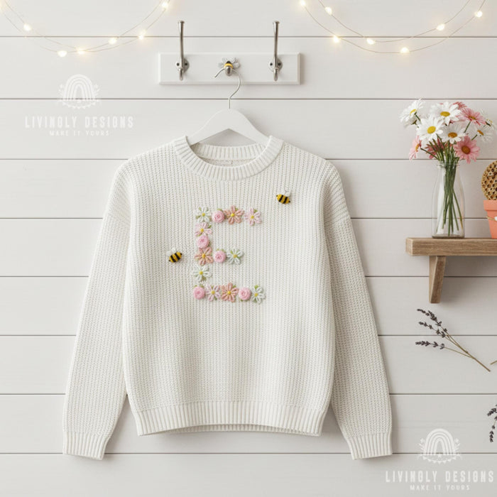 Personalized Floral Monogram Bee Accent Sweater
