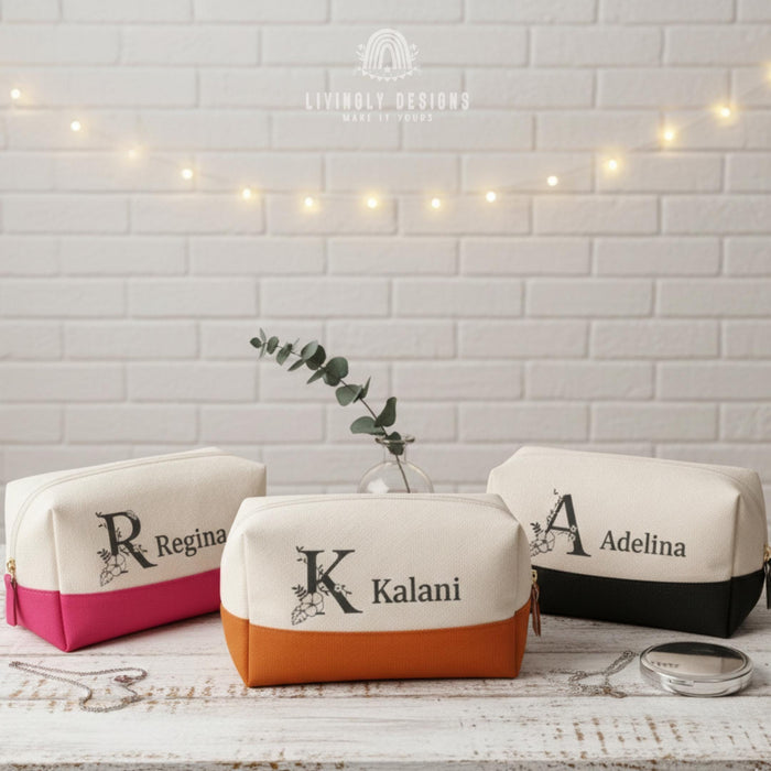 Custom Name & Initial Embroidered Makeup Bag