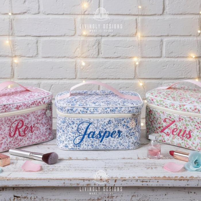 Custom Name Floral Makeup Bag Cosmetic Case