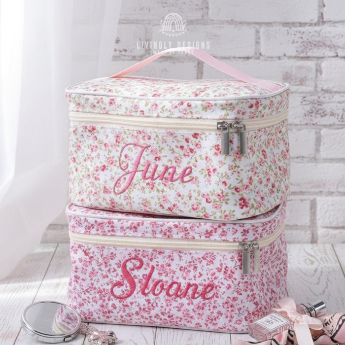 Custom Name Floral Makeup Bag Cosmetic Case
