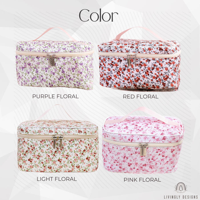 Custom Name Floral Makeup Bag Cosmetic Case