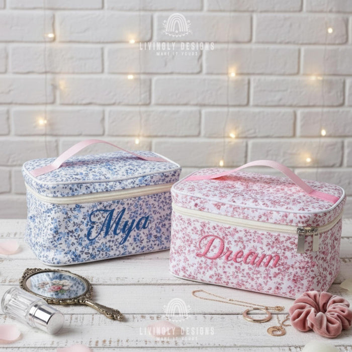Custom Name Floral Makeup Bag Cosmetic Case