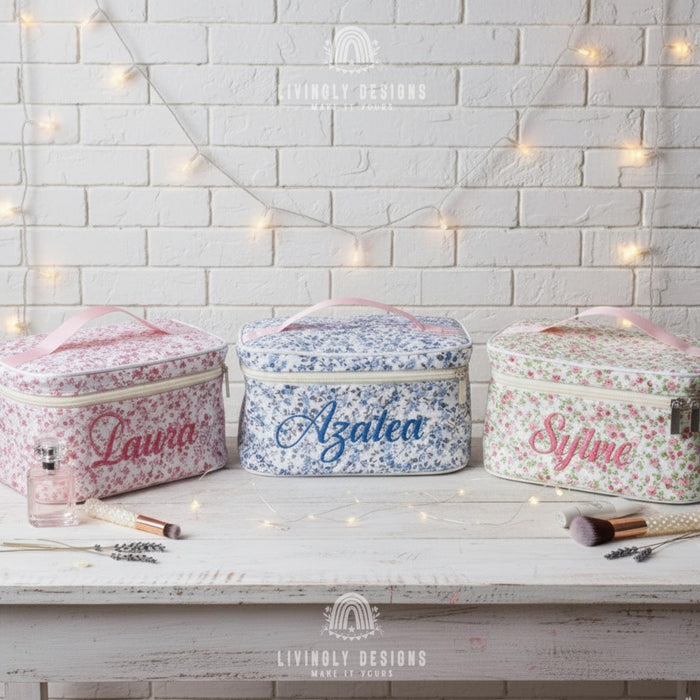 Custom Name Floral Makeup Bag Cosmetic Case