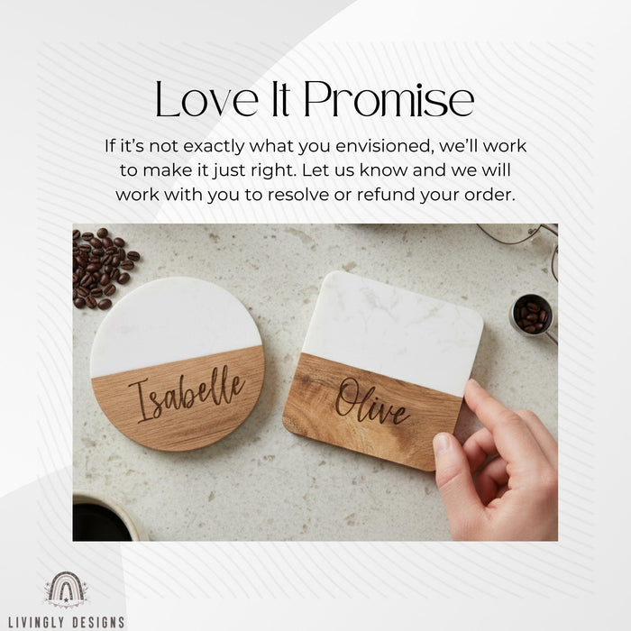 Personalized Name Marble Wood Hexagon Coasters