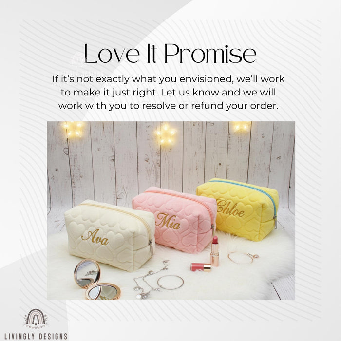 Personalized Name Embroidered Makeup Bag with Hearts