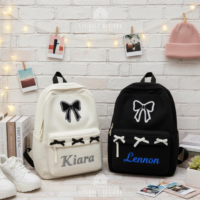 Personalized Embroidered Bow Backpack