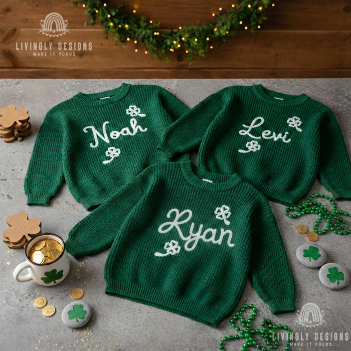 Personalized St Patrick's Day Sweater Shamrock Embroidered