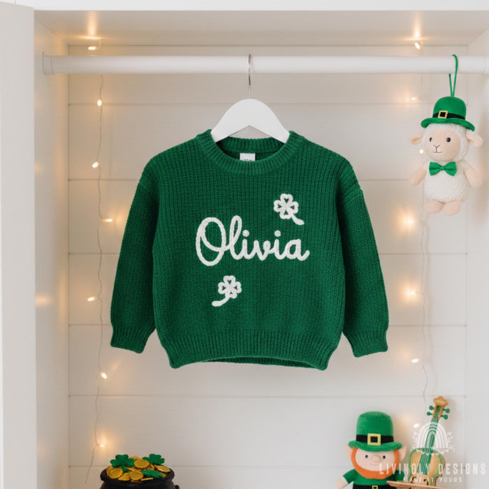 Personalized St Patrick's Day Sweater Shamrock Embroidered