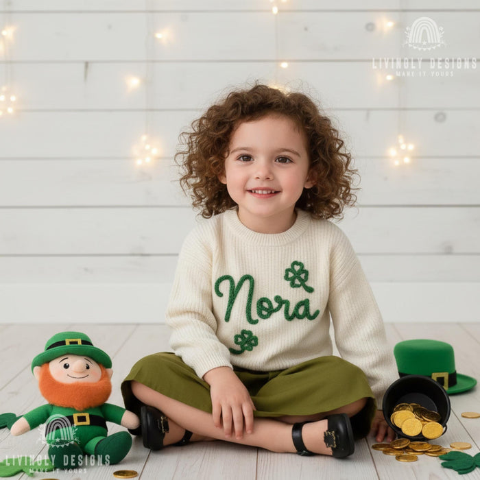Personalized St Patrick's Day Sweater Shamrock Embroidered