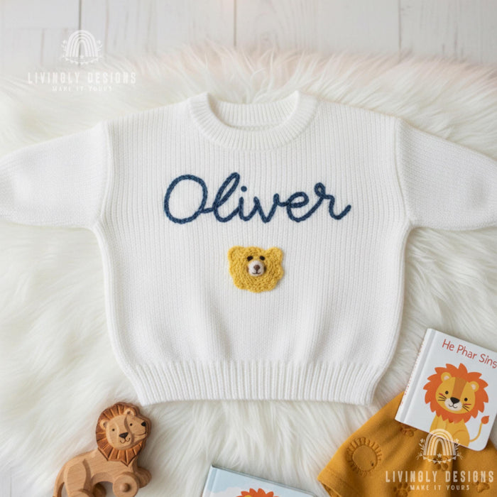 Lion Embroidered Name Baby & Kids Jumper