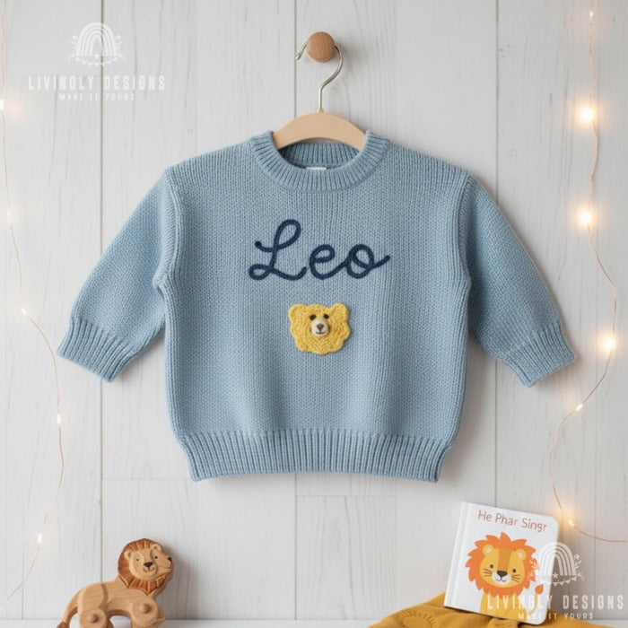 Lion Embroidered Name Baby & Kids Jumper