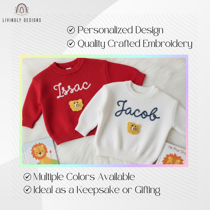 Lion Embroidered Name Baby & Kids Jumper