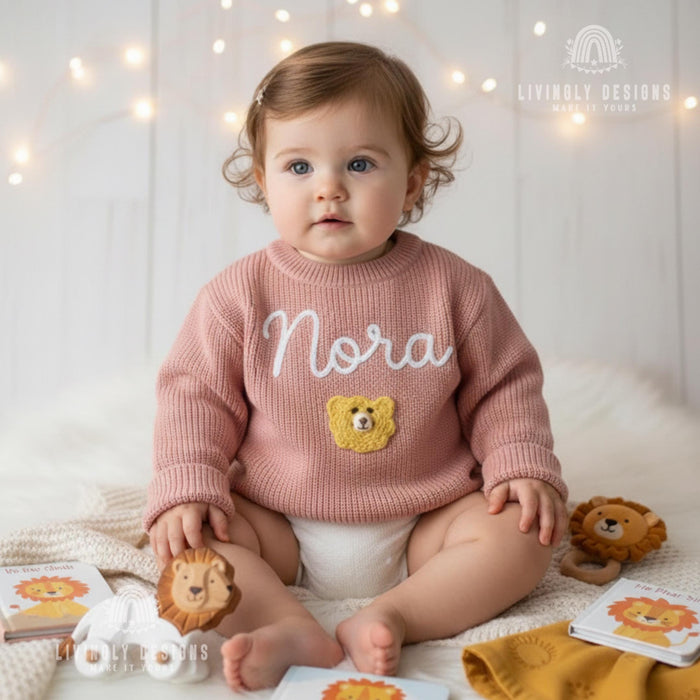 Lion Embroidered Name Baby & Kids Jumper