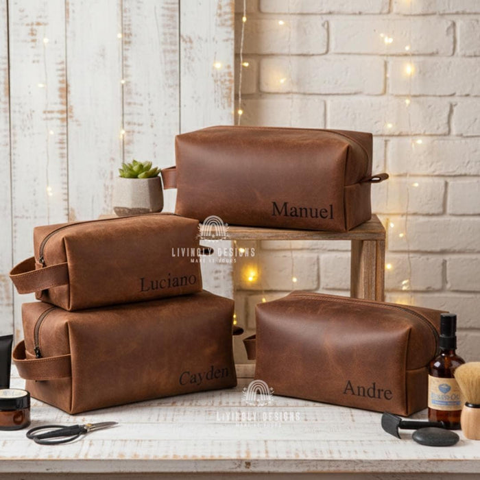 Personalized Leather Toiletry Bag for Him