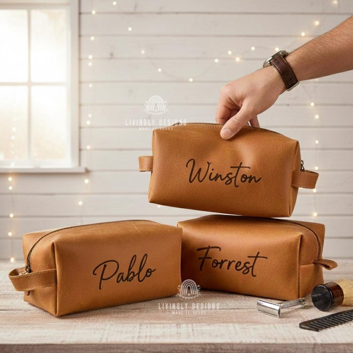 Personalized Leather Toiletry Bag for Him