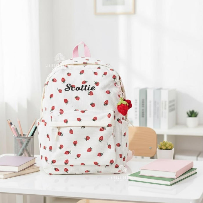 Custom Name Strawberry Corduroy Backpack