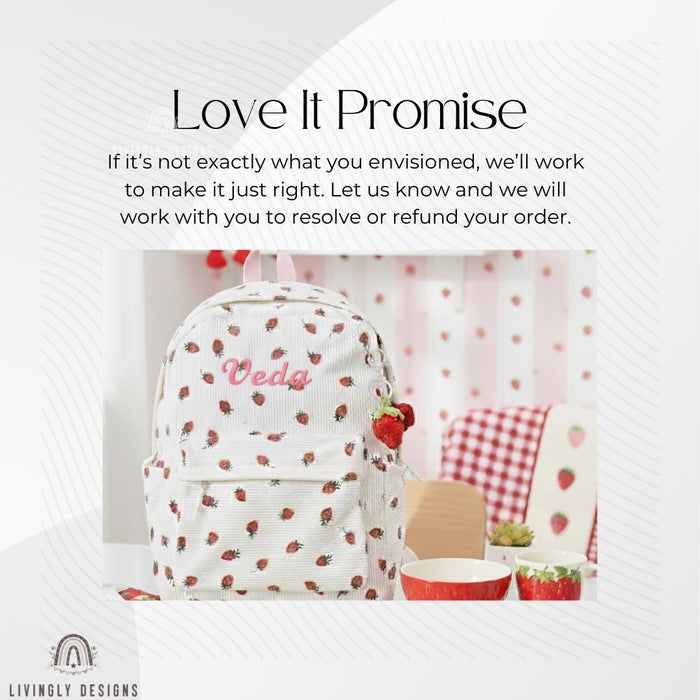 Custom Name Strawberry Corduroy Backpack