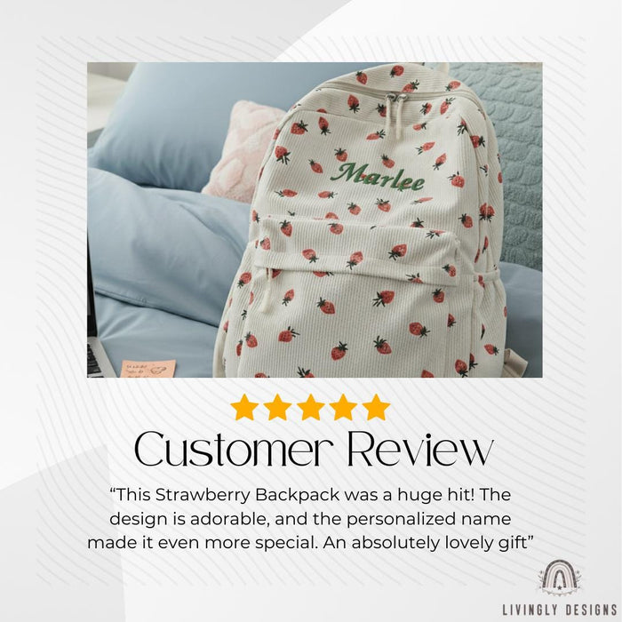 Custom Name Strawberry Corduroy Backpack