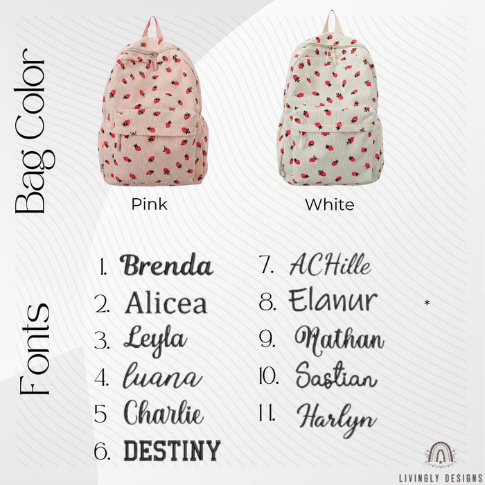 Custom Name Strawberry Corduroy Backpack