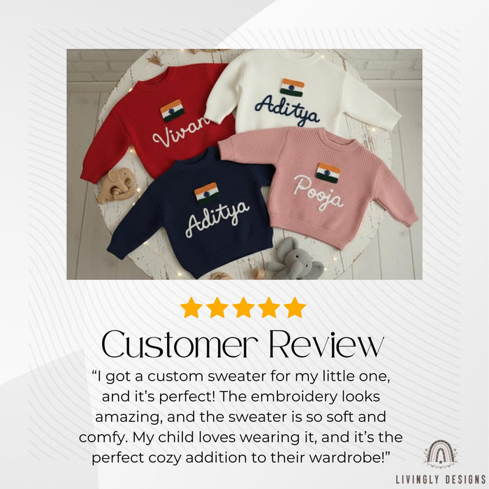 Personalized Name Kids India Flag Knit Sweater