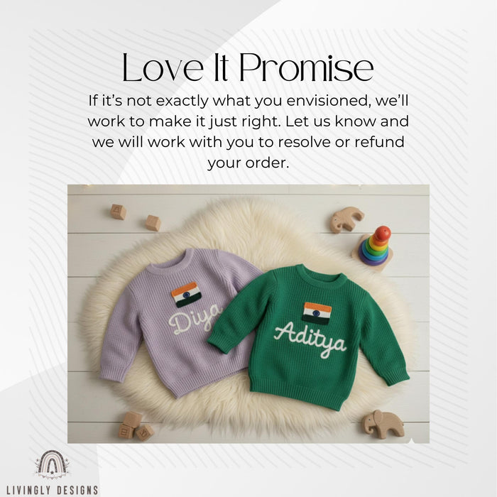 Personalized Name Kids India Flag Knit Sweater