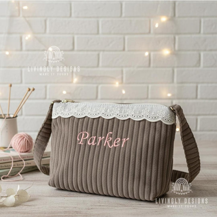 Custom Name Embroidered Corduroy Shoulder Bag