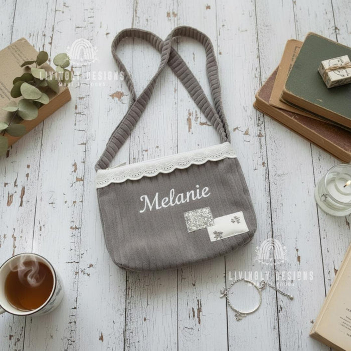 Custom Name Embroidered Corduroy Shoulder Bag