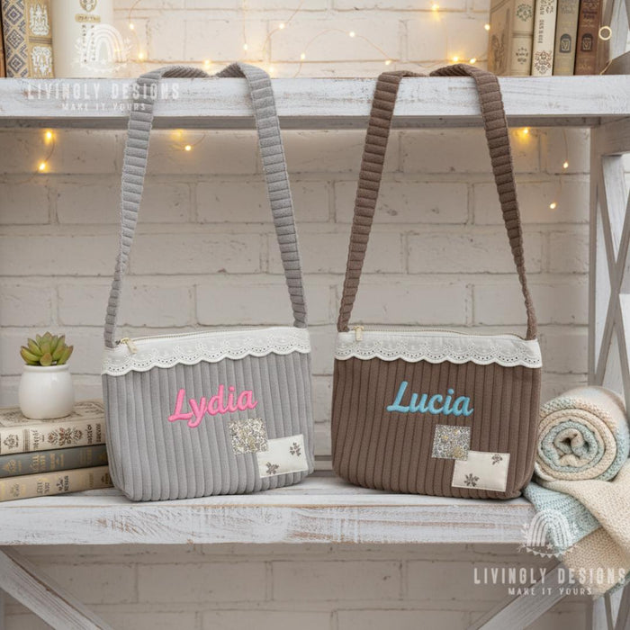 Custom Name Embroidered Corduroy Shoulder Bag