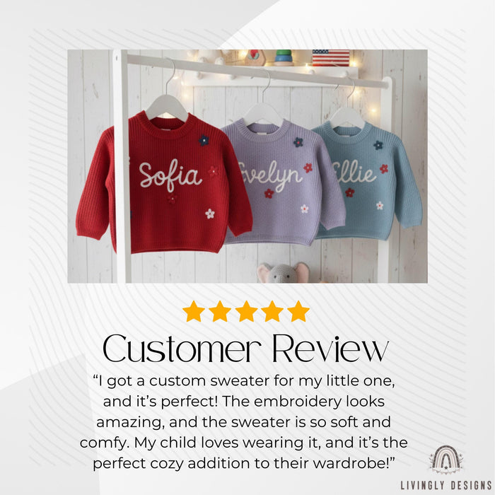 Personalized Embroidered Red White Blue Floral Kids Sweater