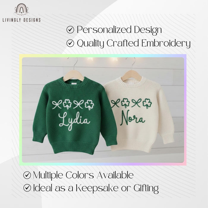 Personalized St Patrick's Day Clovers & Bows Sweater