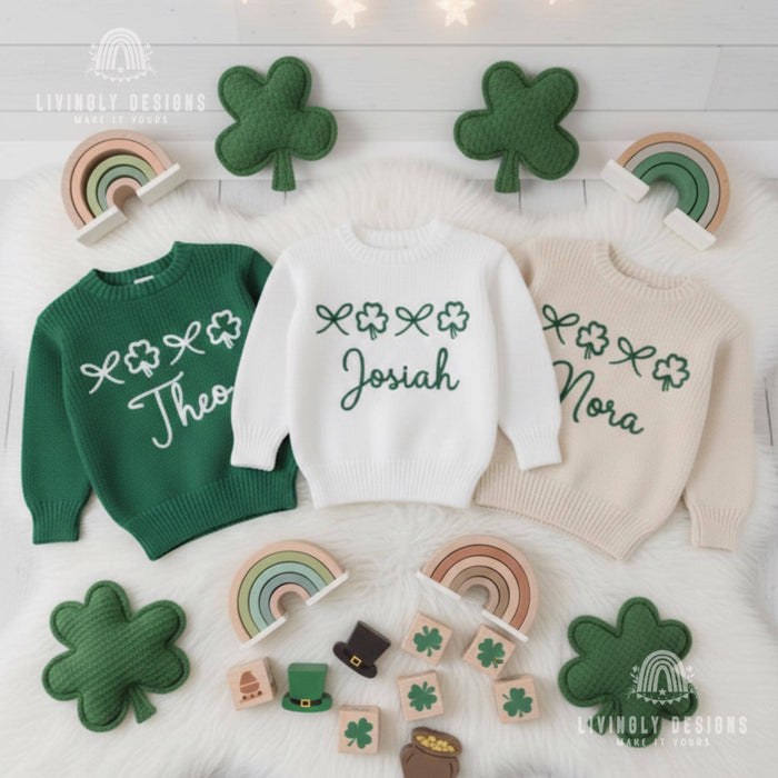 Personalized St Patrick's Day Clovers & Bows Sweater