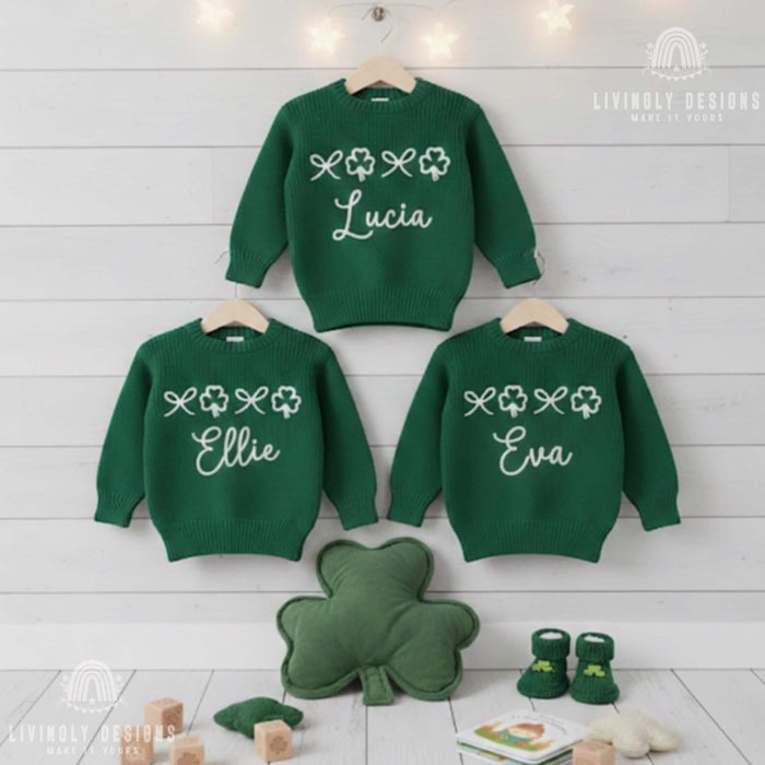 Personalized St Patrick's Day Clovers & Bows Sweater