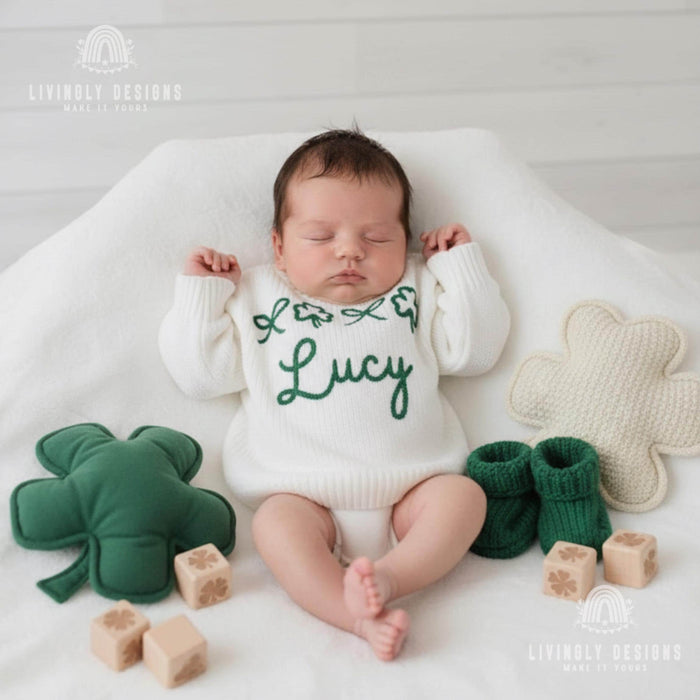 Personalized St Patrick's Day Clovers & Bows Sweater